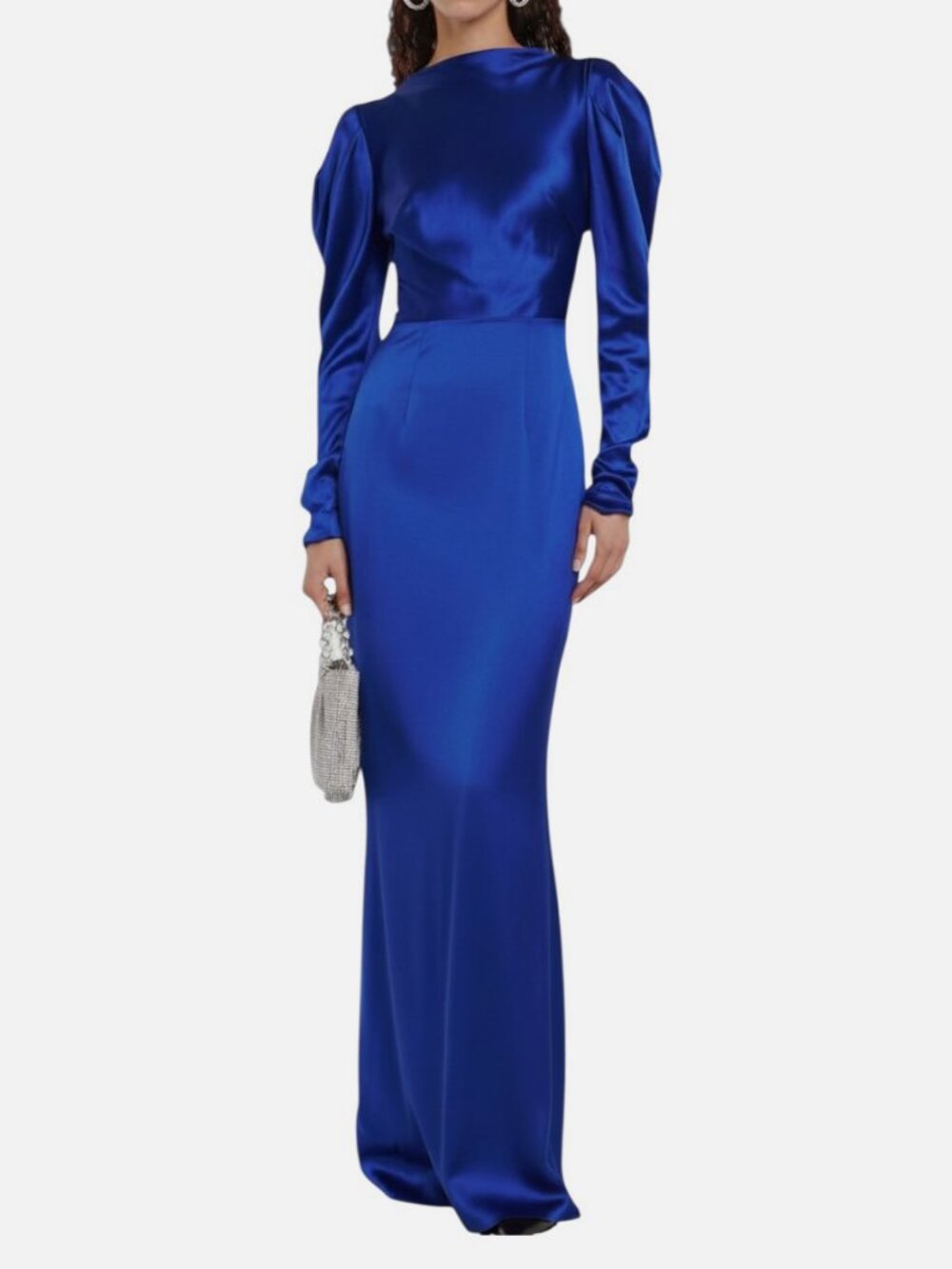 Monique Lhuillier Women Blue Silk Satin Column Gown Dress Size 10